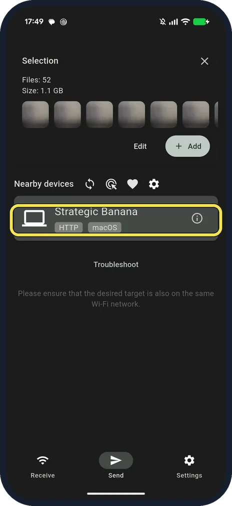 Android screenshot: Check the selection, then tap your Mac