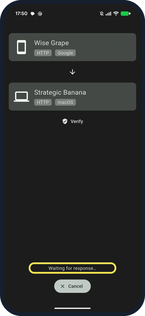 Android screenshot: Wait for the Mac to accept