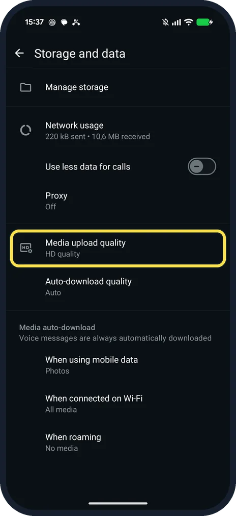 Android screenshot: Check it says HD quality