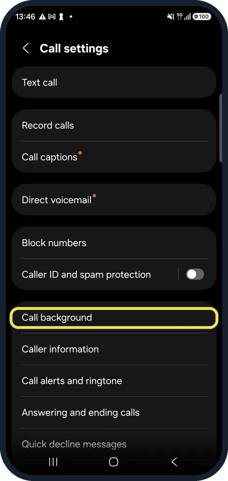 Screenshot from the guide: How to set a call background on a Samsung Galaxy