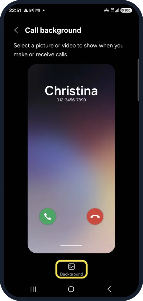 Android screenshot: Tap Background