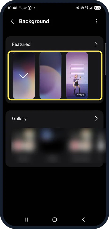 Android screenshot: Tap Background