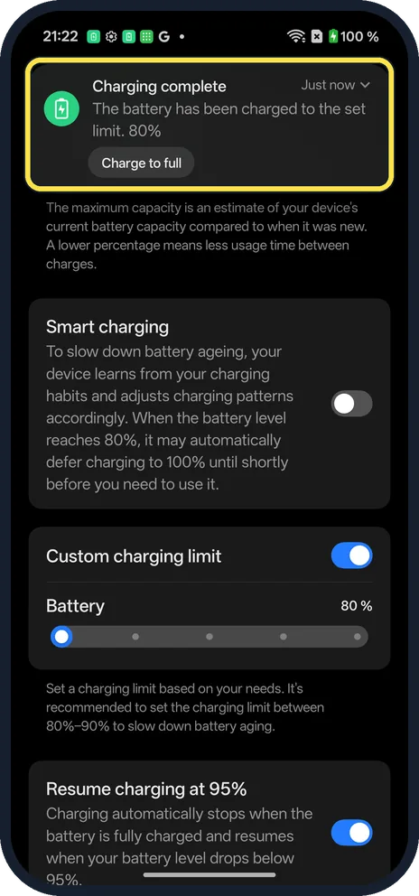 Android screenshot: If it is already above the limit