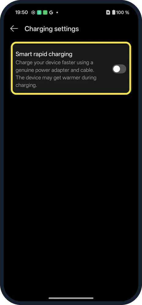 Android screenshot: Charging settings