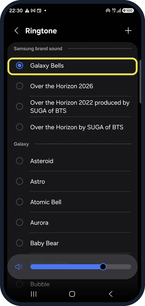 Android screenshot: Open Ringtone