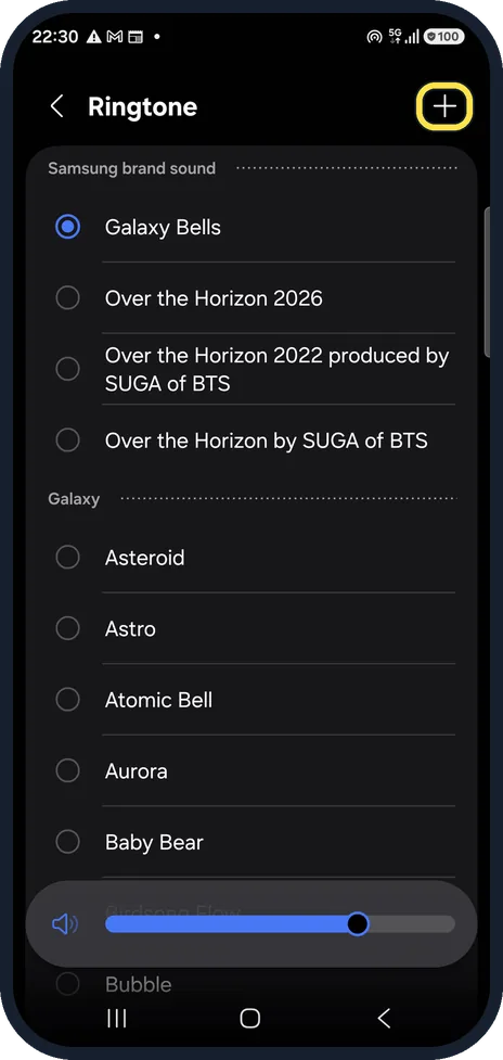 Android screenshot: Tap + to add your own
