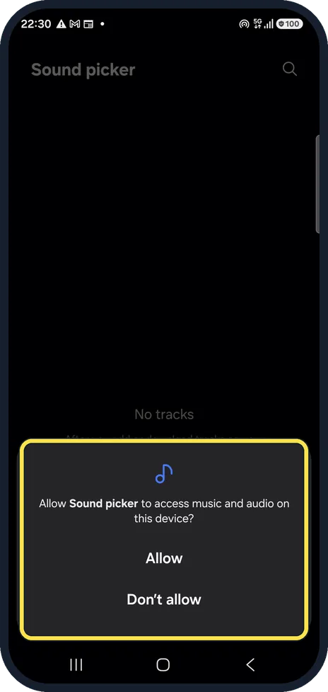 Android screenshot: Allow access to audio