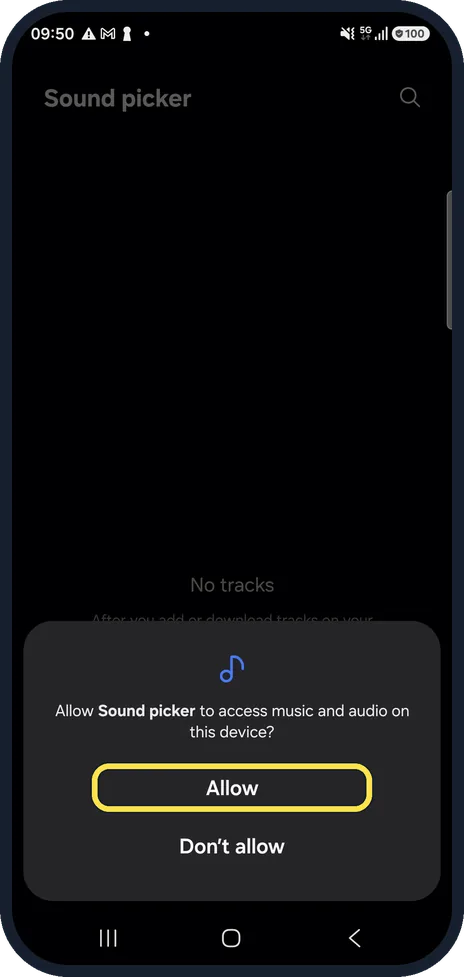 Android screenshot: Allow access to audio