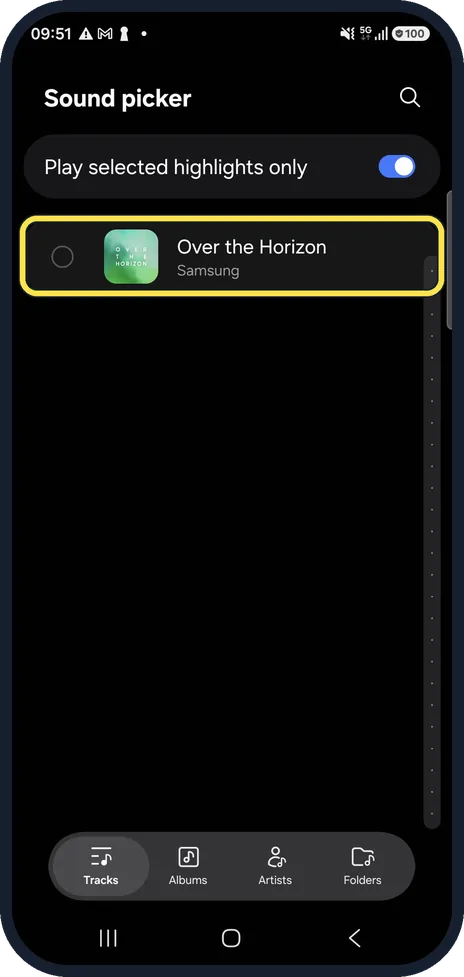 Android screenshot: Pick the song