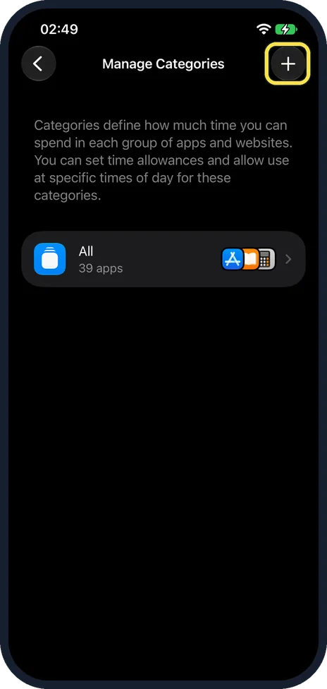 iPhone screen: Or make your own category: tap Manage Categories, then the plus button