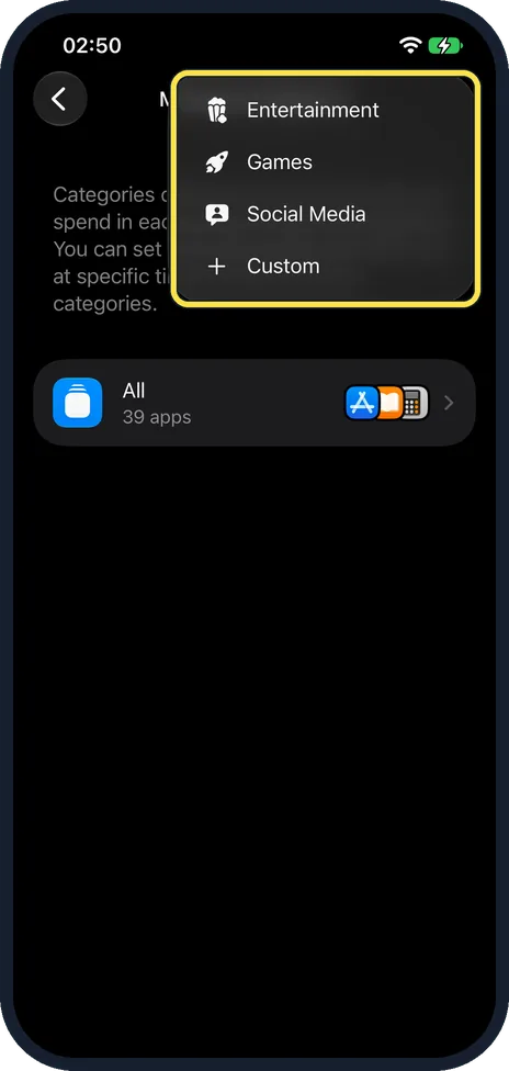 iPhone screen: Pick the kind of category