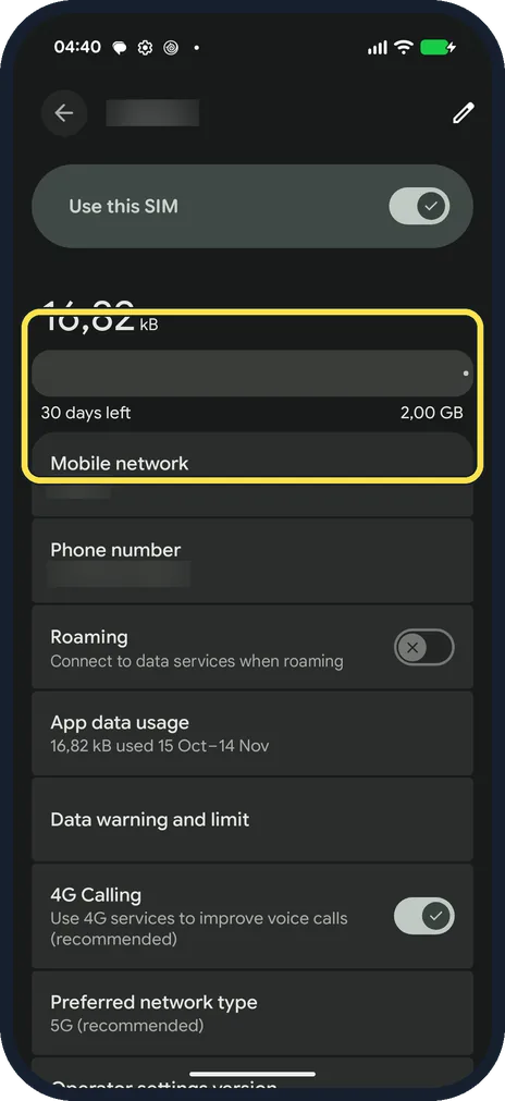 Screenshot from the guide: How to set a data warning and limit on a Google Pixel (Android 17)
