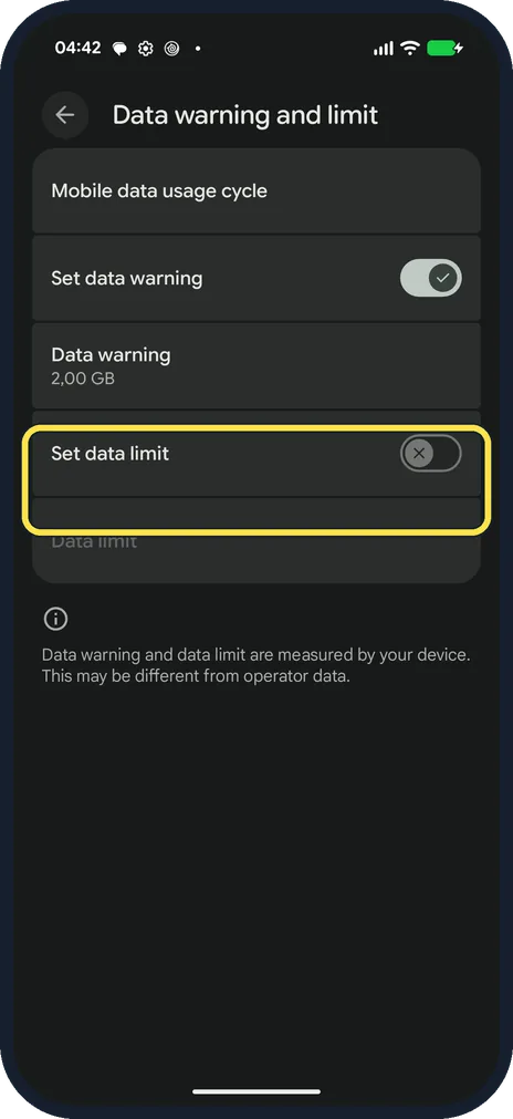 Android screenshot: Set a limit
