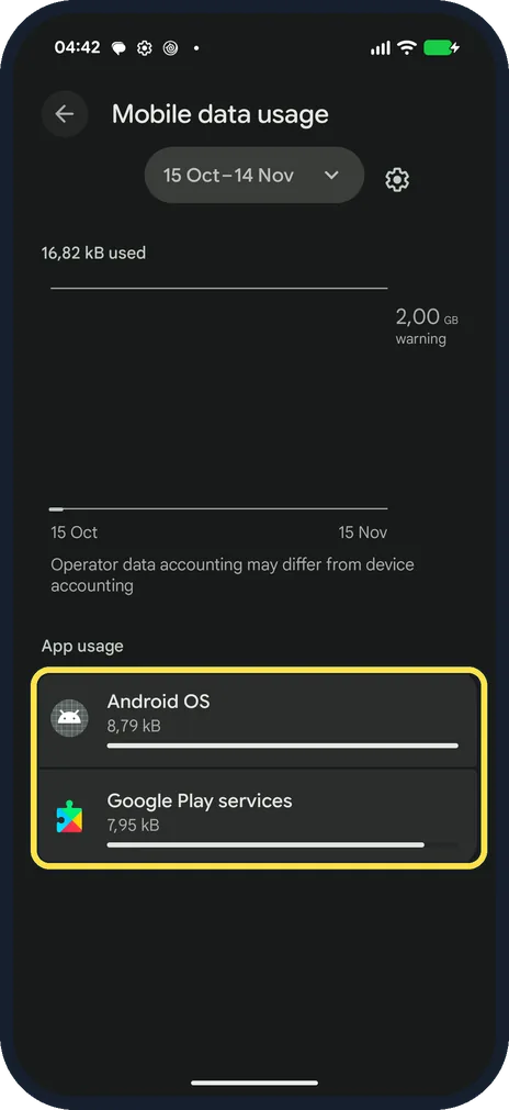 Android screenshot: See which apps used data