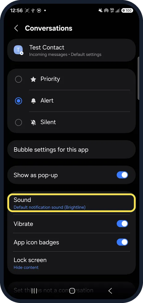 Android screenshot: Tap Sound