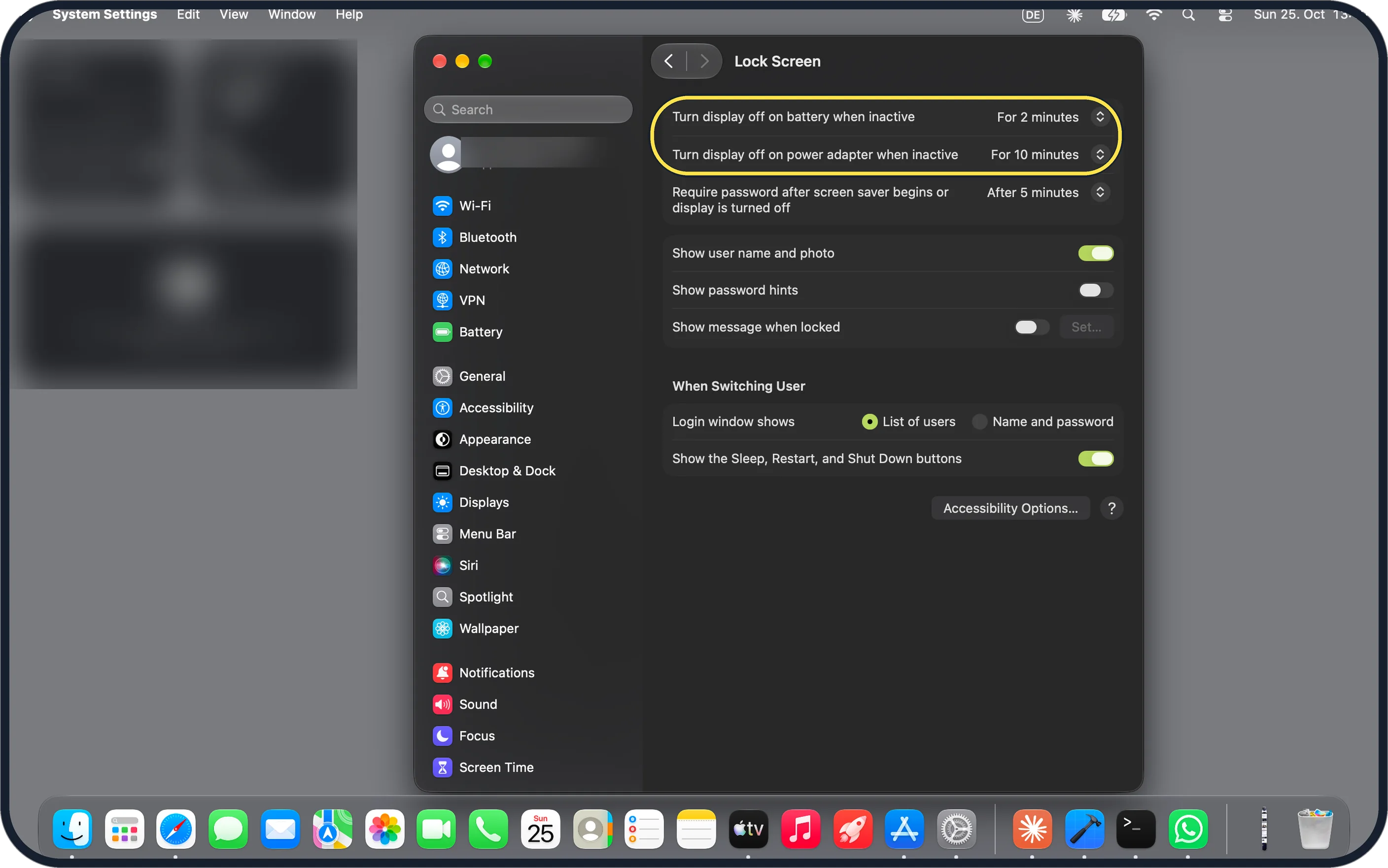Mac screenshot: Make the display stay on longer