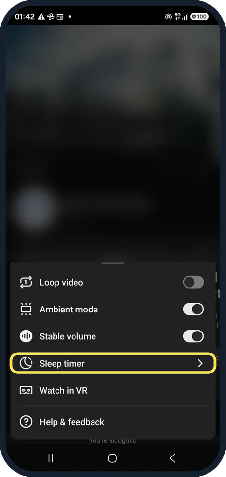 Android screenshot: Tap Sleep timer