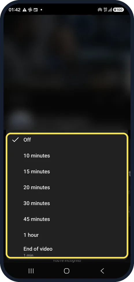 Android screenshot: Choose the time