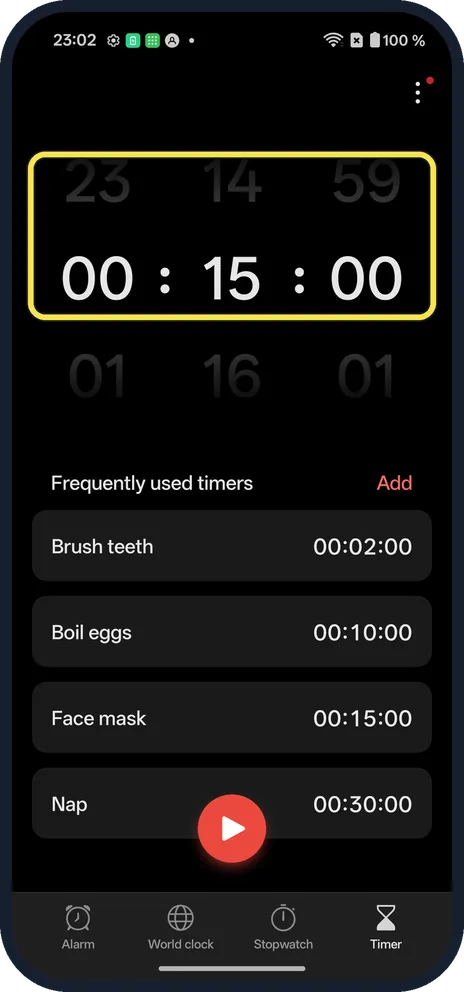 Android screenshot: Set the time