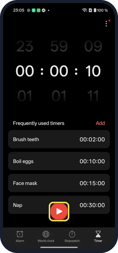 Android screenshot: Tap play