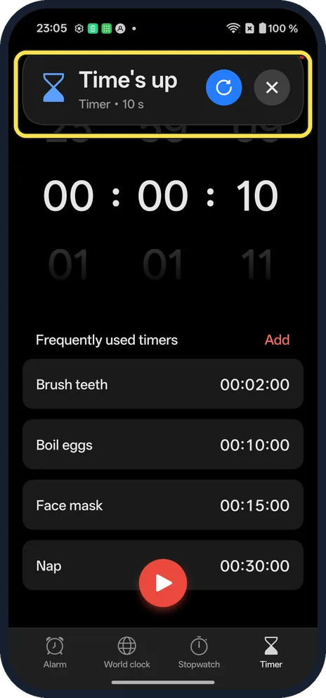 Android screenshot: Stop the alert