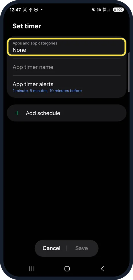 Android screenshot: Tap Apps and app categories