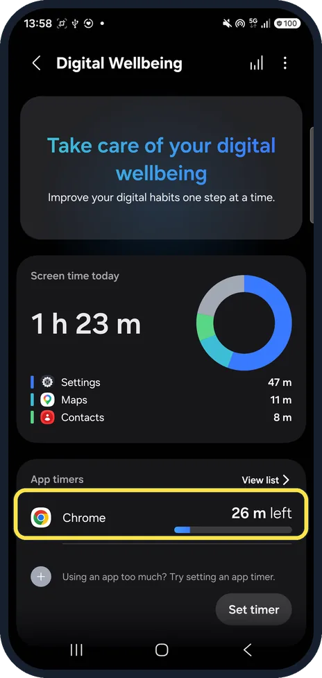 Android screenshot: Check the time left