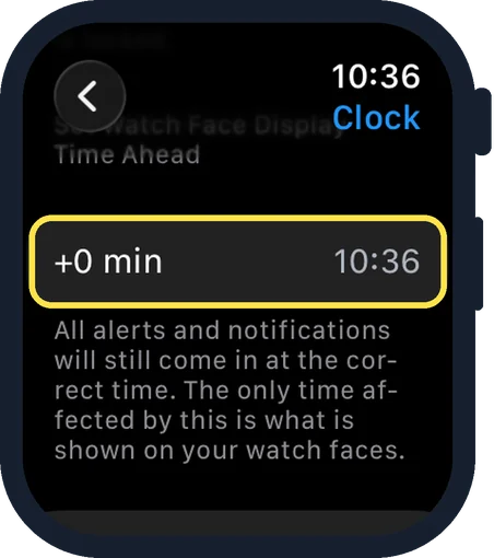 Apple Watch screen: Scroll down and tap +0 min