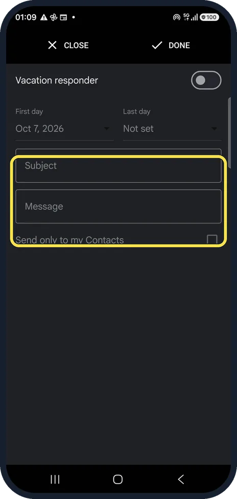 Android screenshot: Write the reply and tap Done