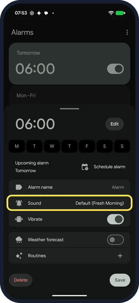 Android screenshot: Change the sound