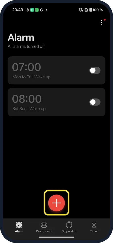 Android screenshot: Tap +