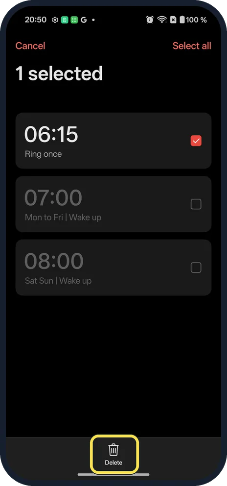 Android screenshot: Delete: touch and hold