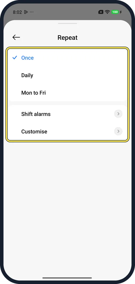 Android screenshot: Choose how often
