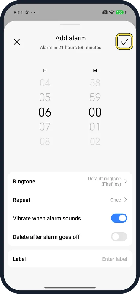 Android screenshot: Tap the tick