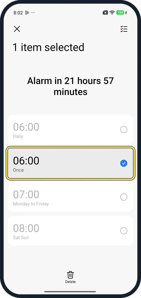 Android screenshot: Touch and hold to delete