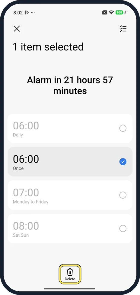 Android screenshot: Tap Delete