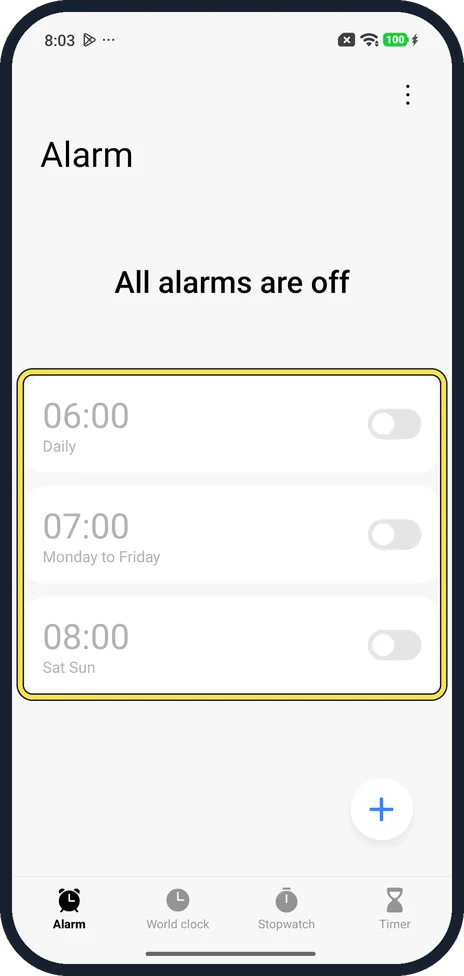 Android screenshot: Check the list