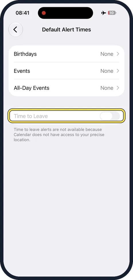 iPhone screen: Check Time to Leave