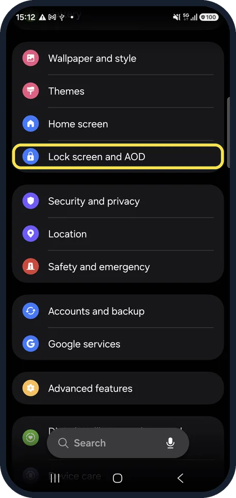 Screenshot from the guide: How to set or change the screen lock on an Android phone