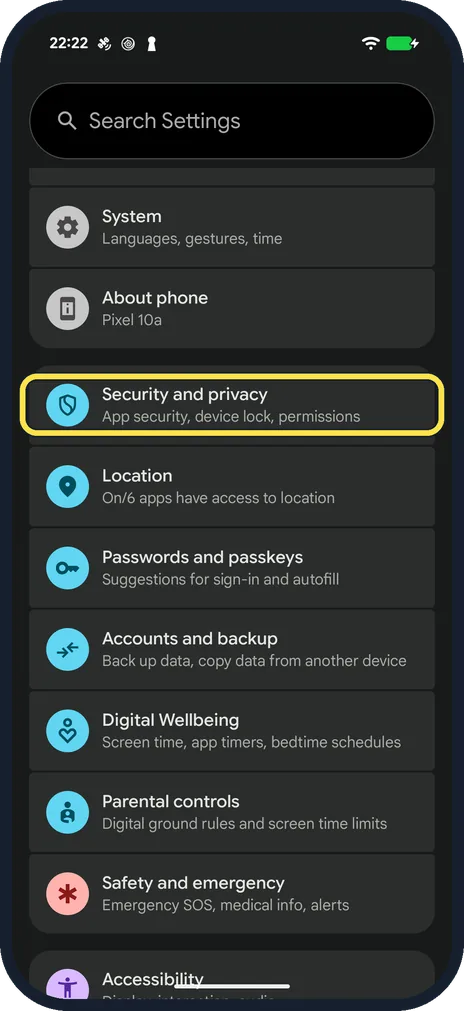 Screenshot from the guide: How to set or change the screen lock on an Android phone