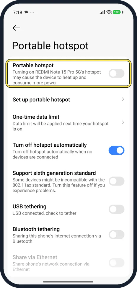 Screenshot from the guide: How to set up a hotspot on a Xiaomi phone (HyperOS 3)