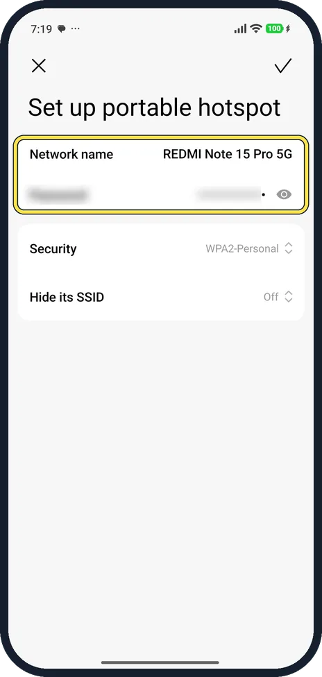 Android screenshot: Check the name and password