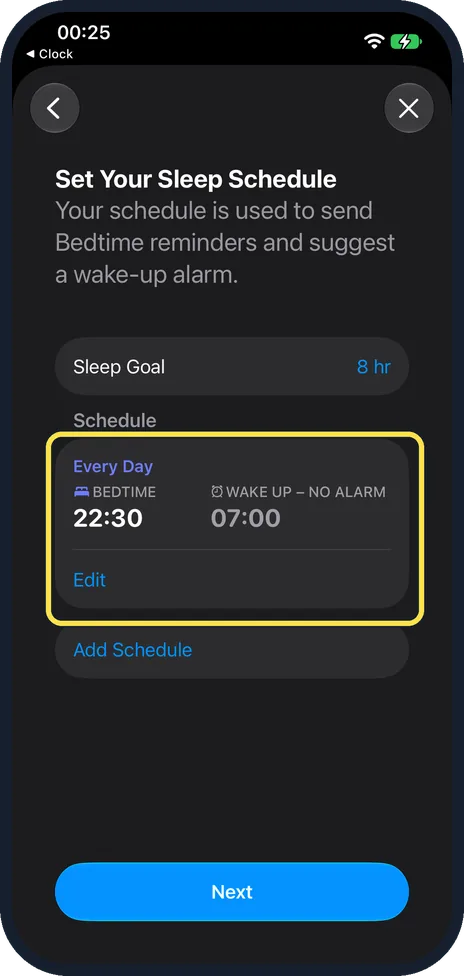 iPhone screen: Check your goal and times
