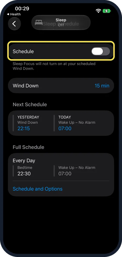 iPhone screen: Pause the schedule