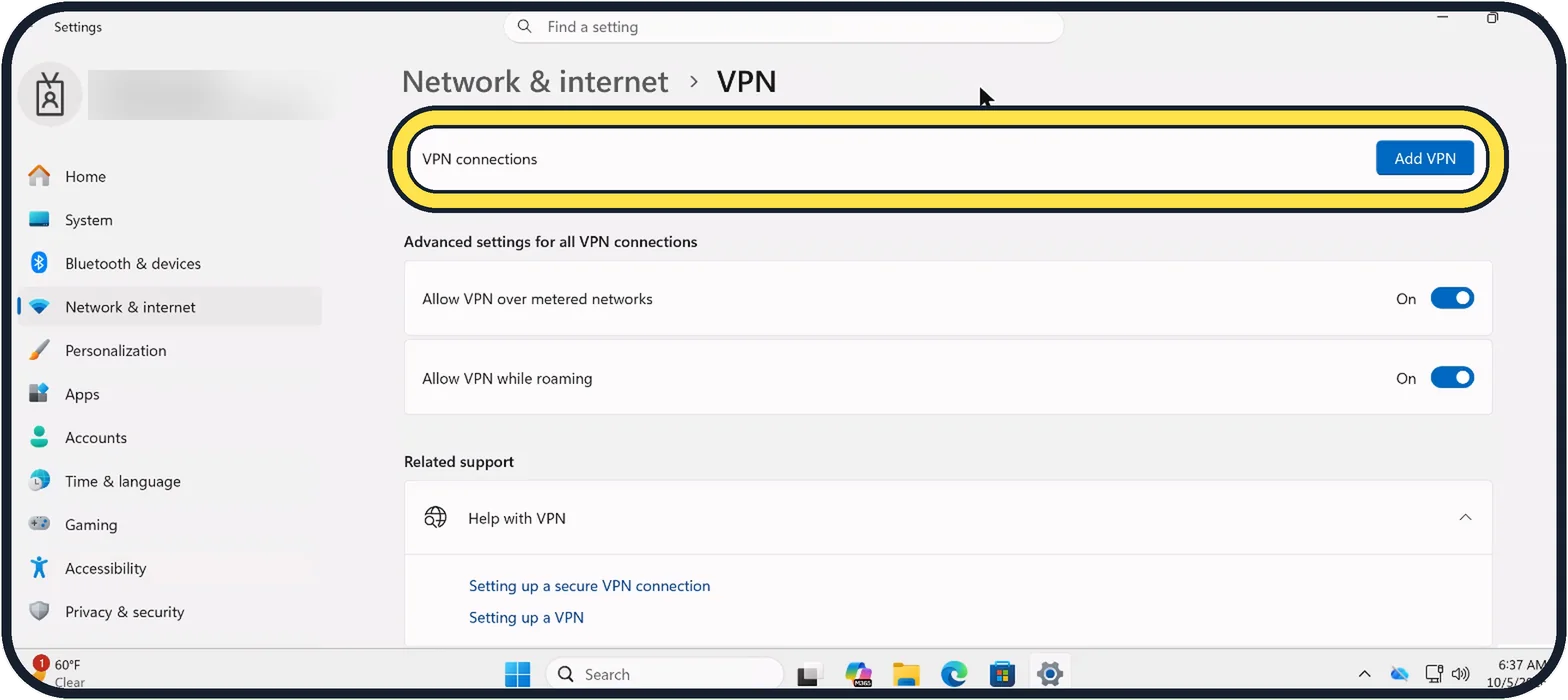 Screenshot from the guide: How to set up a VPN connection on Windows 11