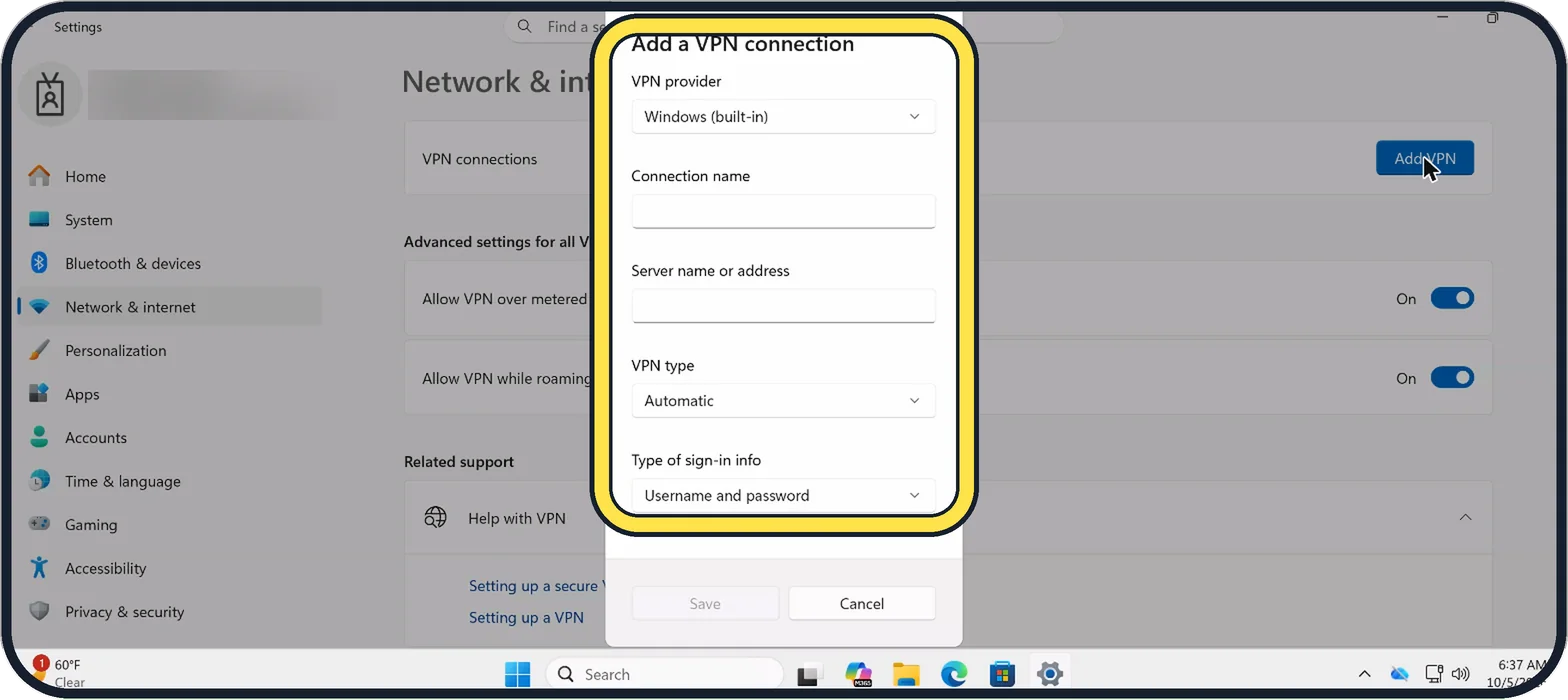 Windows screenshot: Fill in the form