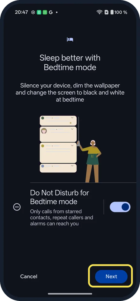 Android screenshot: Do Not Disturb for Bedtime