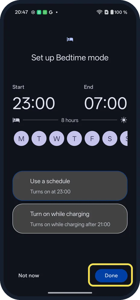 Android screenshot: Set the times