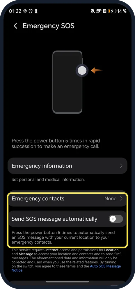 Screenshot from the guide: How to set up Emergency SOS on an HONOR phone
