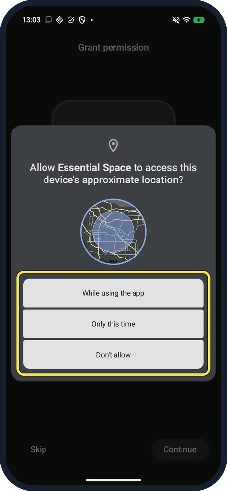 Android screenshot: Pick a location option